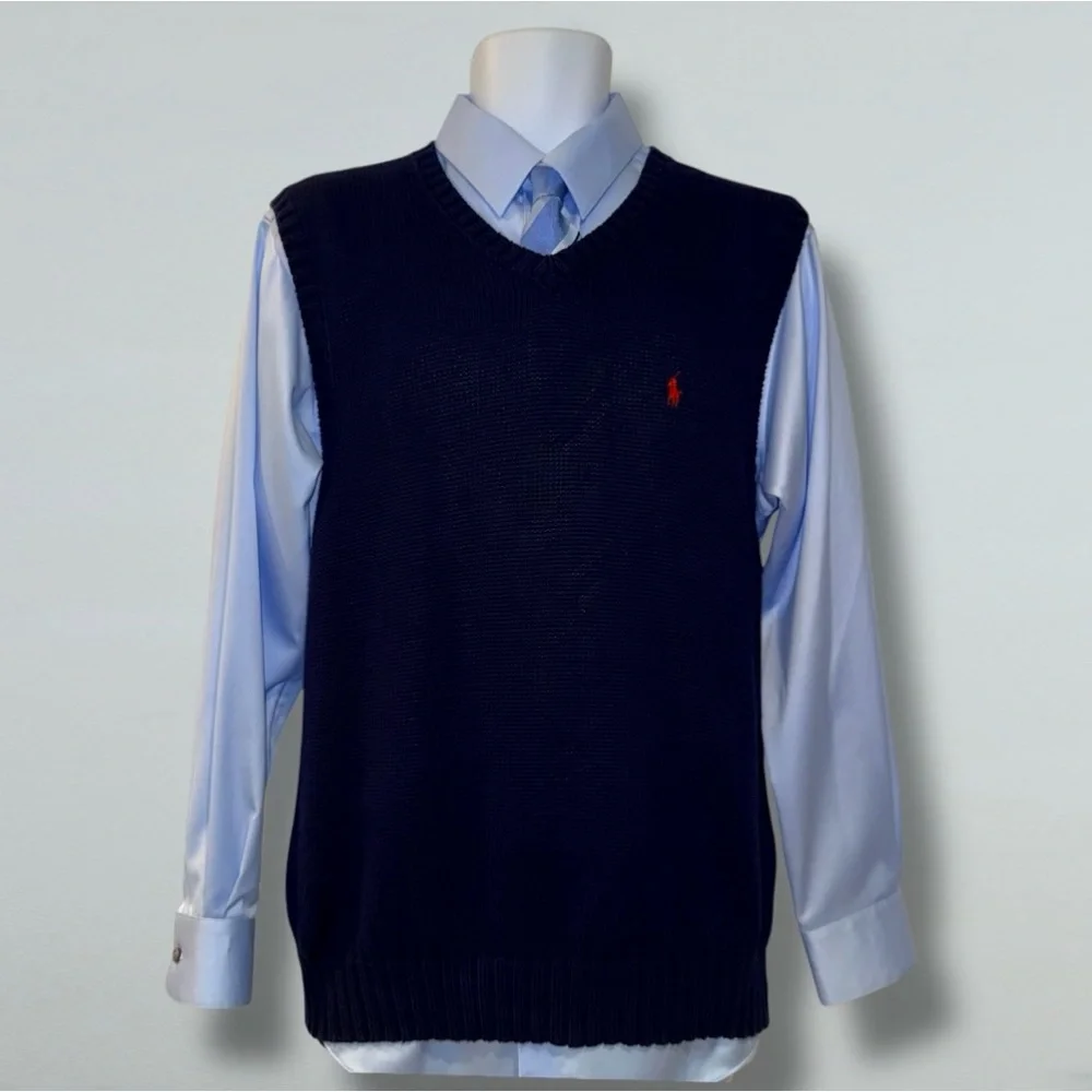 ⭐ POLO RALPH LAUREN 100% Cotton Knit Sweater Vest – Navy Blue, Red Pony –Size XL - Picture 15 of 16